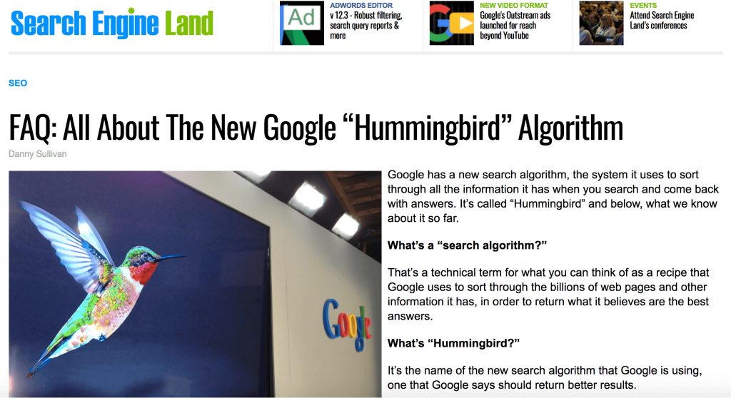 Google Hummingbird güncellemesi