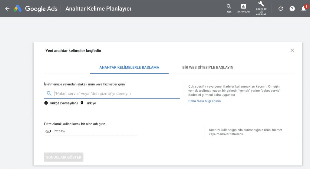 Google Anahtar Kelime Planlayıcı