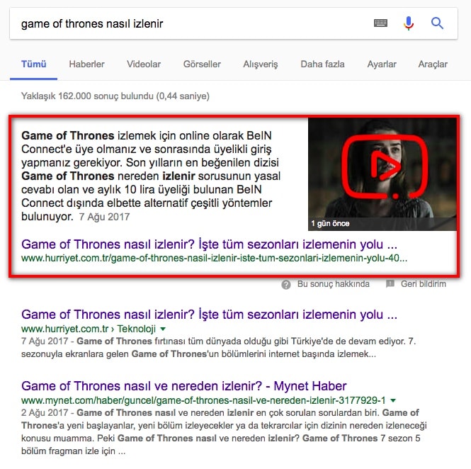 Featured Snippets (Aramada Öne Çıkan Snippet) Nedir? YouTube'da Öne Çıkan Snippet