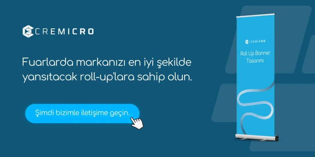 Cremicro Tarafından Hazırlanan Roll-Up Banner Tasarımı Reklam G&ouml;rseli, Fuarlar I&ccedil;in Modern Mavi Tonlarda Kurumsal Tanıtım &Ccedil;alışması