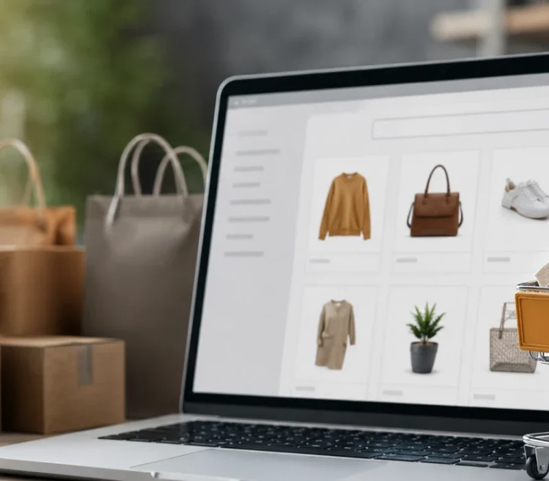 E-Ticaret Sitesinde Ürün Seçimi, Ödeme, Kargo Ve Satış Süreçlerini Temsil Eden Dijital Alışveriş Konsepti