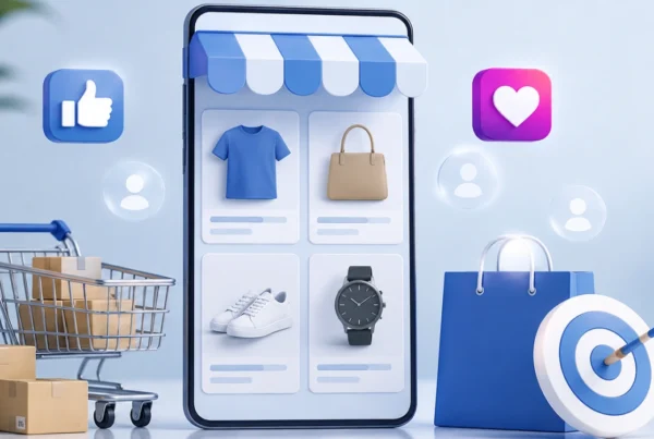 Meta Katalog Reklamları Ile E-Ticaret Ürünlerinin Facebook Ve Instagram’da Dinamik Olarak Gösterilmesini Temsil Eden Ürün Kataloğu, Alışveriş Sepeti Ve Hedefleme Konsepti.