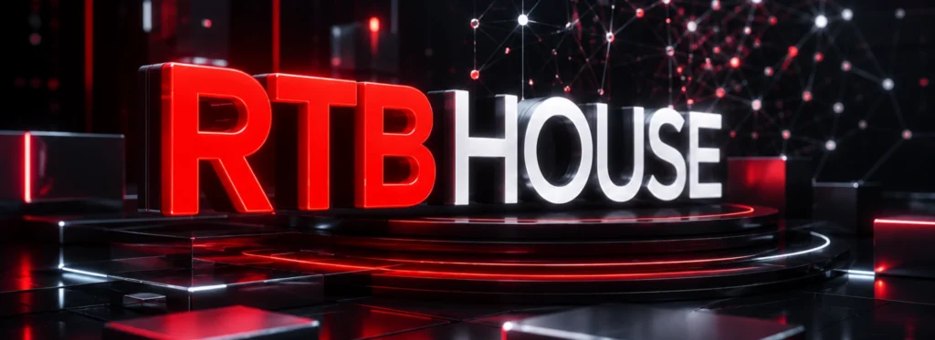 Rtb House Logosunun Öne Çıktığı, Kırmızı Ve Beyaz Neon Işıklarla Tasarlanmış Futuristik Yapay Zeka Ve Programatik Reklam Teknolojisi Görseli.