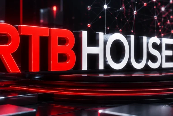 Rtb House Logosunun Öne Çıktığı, Kırmızı Ve Beyaz Neon Işıklarla Tasarlanmış Futuristik Yapay Zeka Ve Programatik Reklam Teknolojisi Görseli.