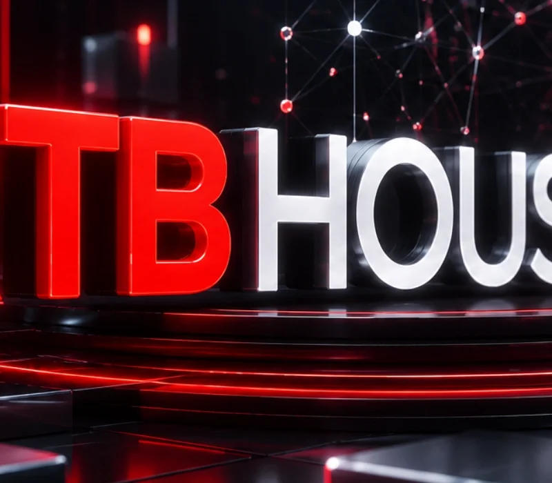 Rtb House Logosunun Öne Çıktığı, Kırmızı Ve Beyaz Neon Işıklarla Tasarlanmış Futuristik Yapay Zeka Ve Programatik Reklam Teknolojisi Görseli.