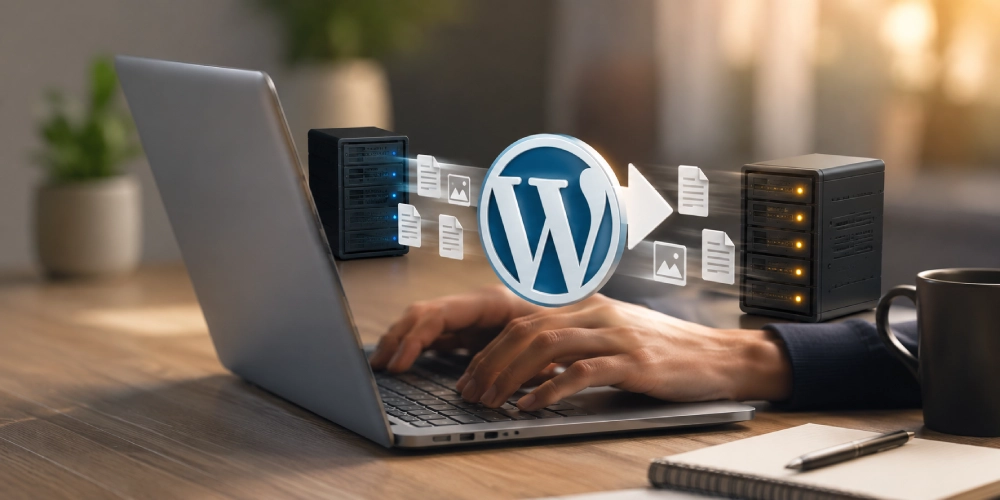 Wordpress Site Taşıma S&uuml;recinde Yeni Sunucuya Veri Aktarımını G&ouml;steren G&ouml;rsel.