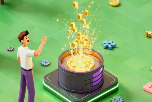 Yeşil Bir Alanda Veri Kaynağından Yayılan Dijital Panellerle Etkileşim Kuran Bir Karakter Illustrasyonu